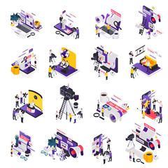 Fototapeta premium Journalistis Reporters News Media Isometric Icon Set