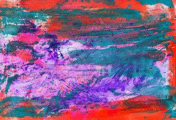 Red, blue and purple abstract watercolor background. Colorful hand drawn wallpaper for your design. Bright gouache backdrop.