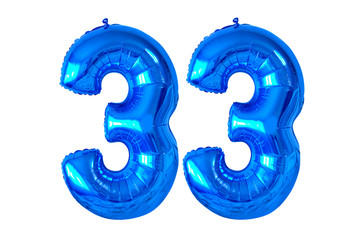 Number thirty three of blue helium balloons, isolated for your design