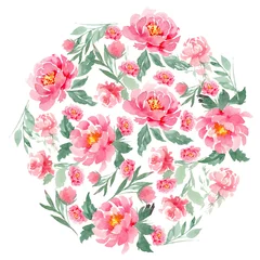 Foto op Canvas Circle made of watercolor pink peonies on a white background. You can use to decorate invitation cards, business cards, business cards, flyers, banners. © Юлия Корниевич