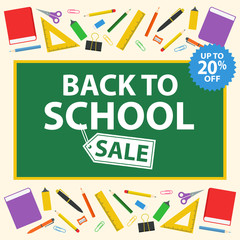 Back To School Sale Vector Design with School Supplies Icon