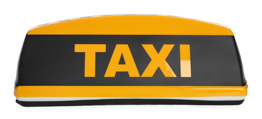Yellow taxi roof sign isolated on white