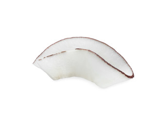 Tasty fresh coconut flake isolated on white, top view