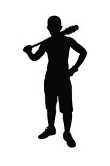 Gangster boy with baseball bat silhouette vector