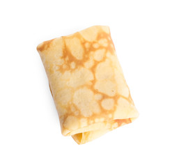 Folded fresh thin pancake isolated on white, top view