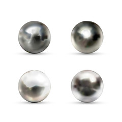 Set of realistic glossy metallic balls with glares and reflection isolated on white