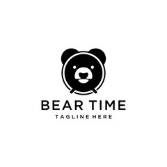 Creative Illustration clock and bear sign logo design template