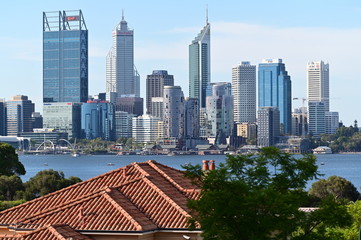 Perth  financial district skyline as view from the Swan river south bank