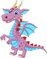 Cartoon happy dragon on white background