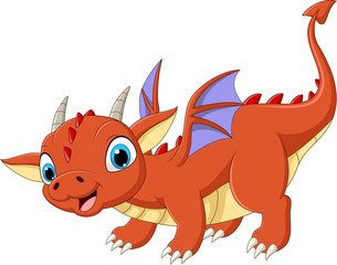 Cartoon baby dragon on white background