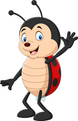 Cute ladybug cartoon waving hand