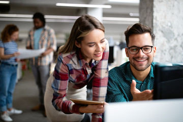 Business people brainstorming and chatting at workplace office