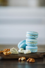 Blue good macaron on chalkboard