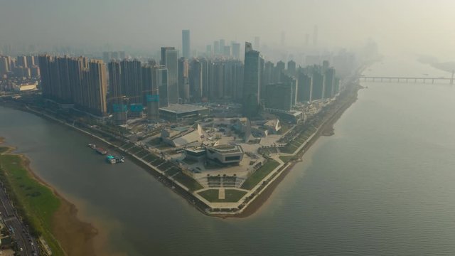 changsha city sunny day famous downtown cultural complex delta bay aerial timelapse panorama 4k china