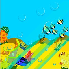 Fototapeta na wymiar cartoon style seafloor with sea creatures