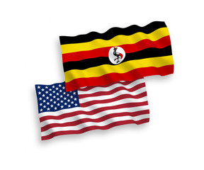 Flags of Uganda and America on a white background