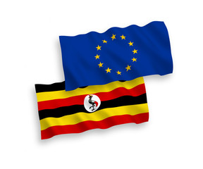Fototapeta premium Flags of European Union and Uganda on a white background