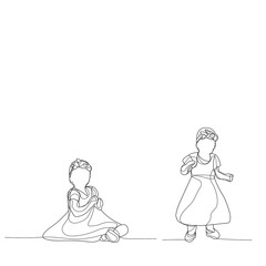 vector, isolated, one-line drawing of a baby in a dress