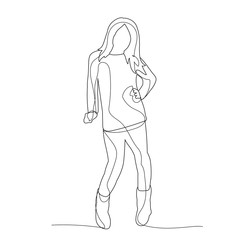  isolated, girl continuous line drawing