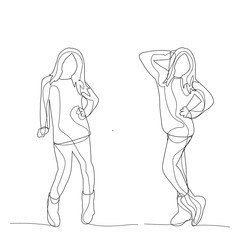  isolated, girl continuous line drawing, sketch