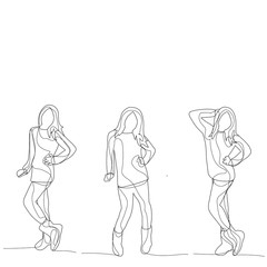  isolated, girl continuous line drawing, sketch