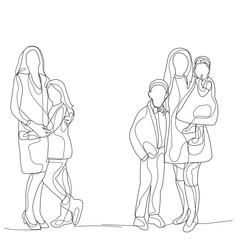 vector, isolated, continuous line drawing mother and child, family