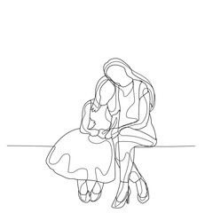  isolated, drawing a continuous line mom and baby