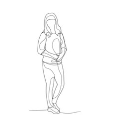 vector, isolated, girl continuous line drawing