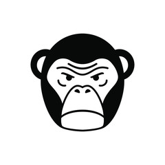 Black flat simple icon style line art. Outline symbol with stylized image of a head of a wild animal ape, gorilla. Stroke vector logo mono linear pictogram web graphics