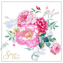 Set of card with flower rose, leaves. Wedding ornament concept. Floral poster, invite. Decorative greeting card or invitation design background