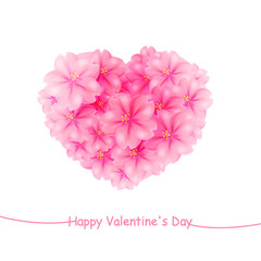 Valentine's card. Pink flowers in the shape of a heart.