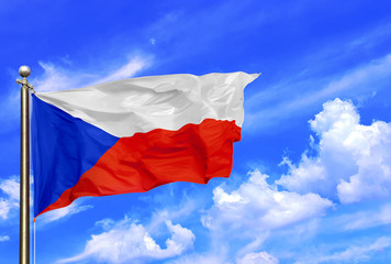 Fototapeta na wymiar Czechia Blue Red White Stripes National Flag Waving In The Wind On A Beautiful Summer Blue Sky