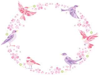 桜　小鳥　フレーム　横