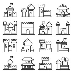 Castle Icon Set on White Background. Line Style Vector