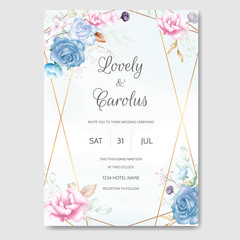 Wedding invitation card set template with beautiful watercolor floral and leaves