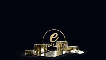 The mobile symbol e wallet  and gold coins for e business concept.