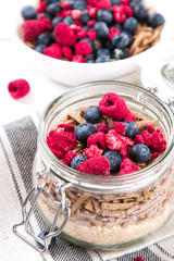 healthy breakfast with text space top view