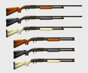 Fototapeta premium realistic shotguns set on white