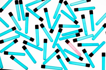 medicine test tubes for microbiological collection   Flat lay, top view, pattern.