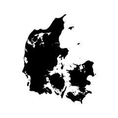 Denmark map vector, isolated on white background. Black template, flat earth.  Simplified, generalized with round corners.