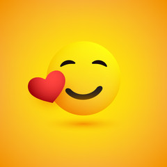 Smiling Face With Red Heart on Yellow Background - Vector Design