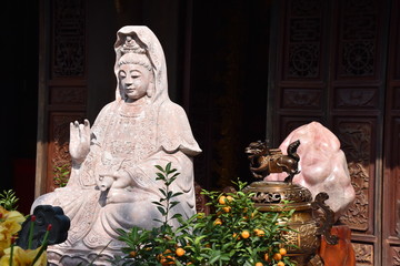 Rose Quartz Buddha with Kumquats and Incense Urn, Temple of Literature, Hanoi, Vietnam