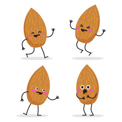 Almond. Cute nut vector character set