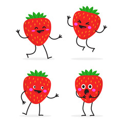 Strawberry. Cute fruit vector character set.