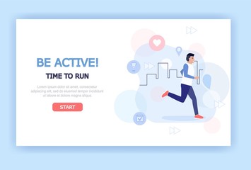 Man jogging on city concept healthy sport on lifestyle on white background. Vector flat style illustration for web banners, landing pages, presentations, posters, advertising.