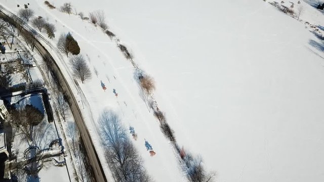 Aerial footage Minnneapolis suburbs during winter time
