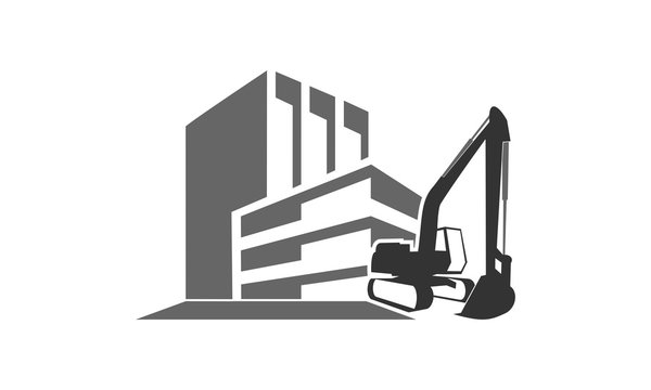 Back hoe and the building vector logo