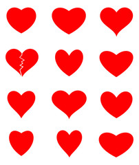 Heart sign collection. Valentines day. Set of red hearts. Love. Vector illustration
