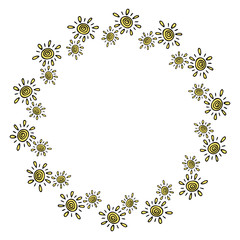 Round frame with hand drawn by the sun on a white background. Template for scrapbooking. Cute greeting card. It can be used for the design of various paper products: greeting cards, calendars.