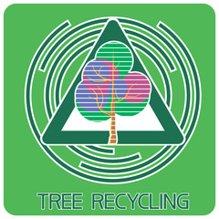 Tree recycling.Sign. Illustrative-graphic poster, two-dimensional, image of a tree and accompanying text.